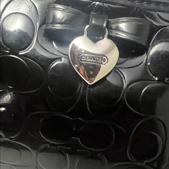 Coach Black Embossed Wristlet with Heart Charm - Picture 2 of 5